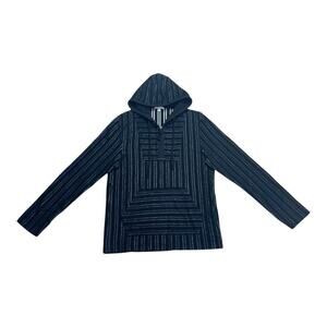 James Perse Black Stripe Hoodie Pullover Baha Half Zip 1/Small